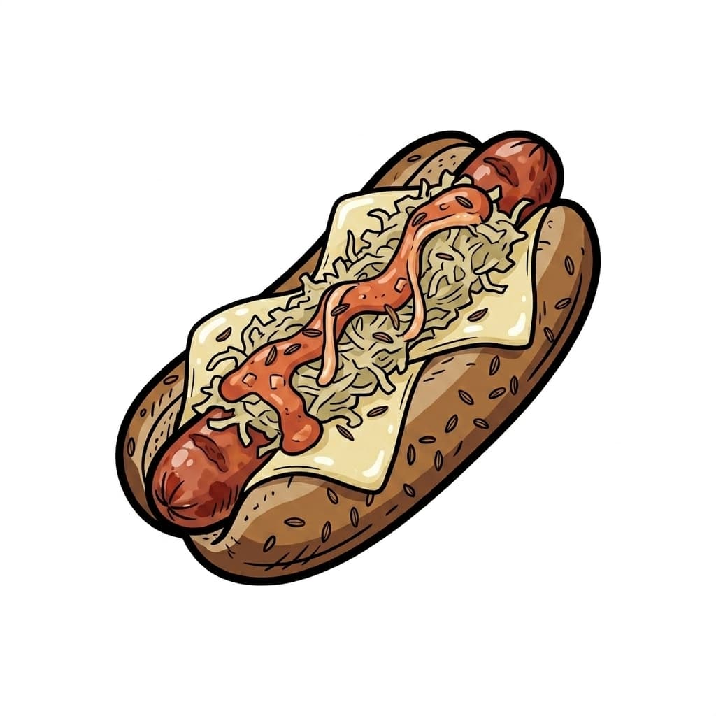 Reuben Dog illustrated hot dog icon