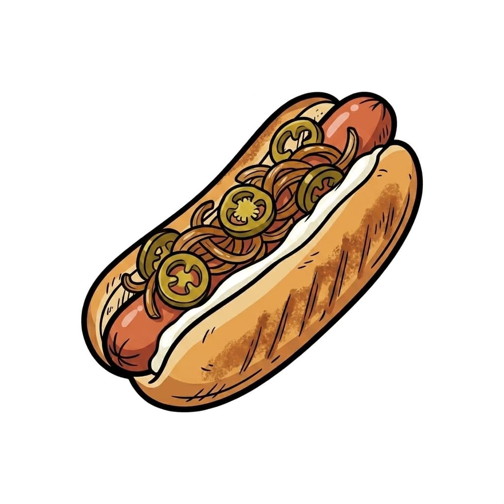 The Seattle Dog illustrated hot dog icon